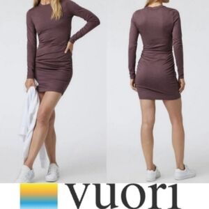 Vuori Long Sleeve Halo Essential Dress Elderberry Heather NWT Ruching Stretch
